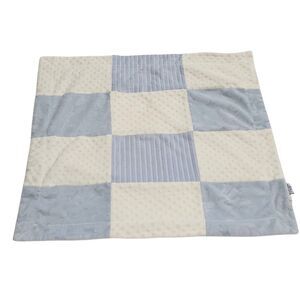 Kyle & Deena Patchwork Square Baby Blanket BLUE & WHITE Minky Dot Stripes Ribbed